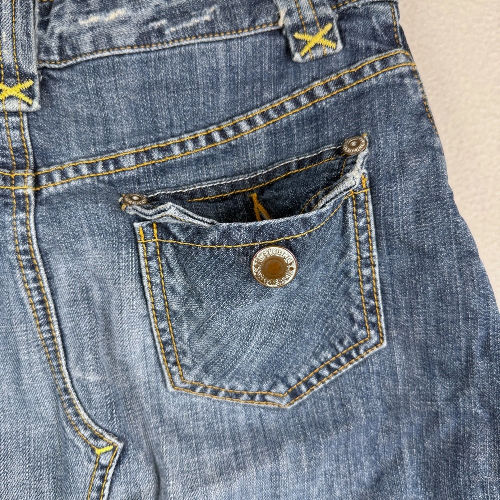 Banana Republic Denim Skirt Womens 0 Medium Wash Blue Raw Hem Y2K Flap Pockets - Picture 4 of 9